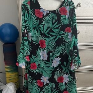 Tropical Floral Dress with Leafy Pattern